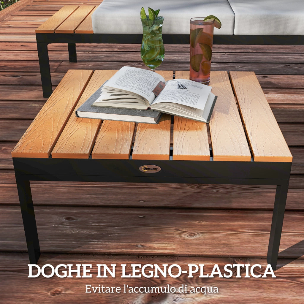 Set da Giardino 4 Pezzi con Divanetti e Tavolini ¨C zephmum ¨C Metallo, Legno Composito, Grigio Nero e Teak