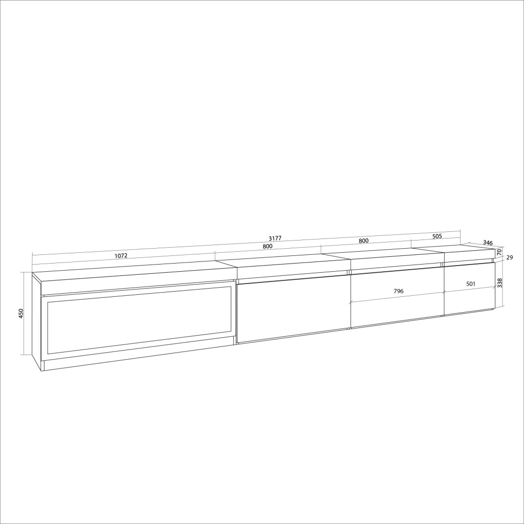 Mobile TV Soggiorno, 317x35x45cm, Camino elettrico XXL, da appendere, Nero RF3671