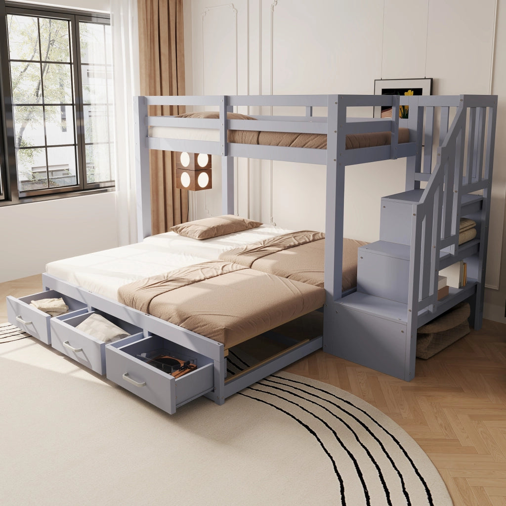 Letto a castello con funzione estraibile legno grigio 90x200 cm