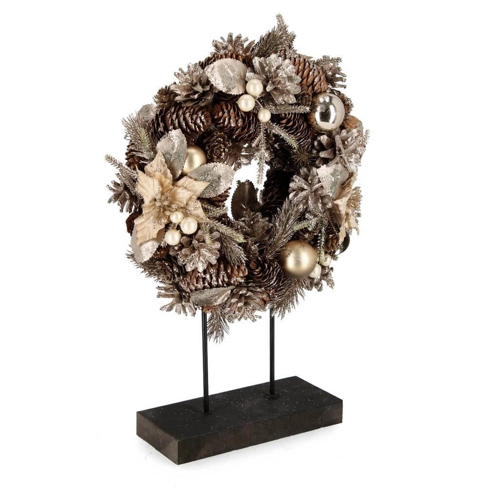 Corona Alara con Stand e Poinsettia Champagne H39cm (2 Pezzi)