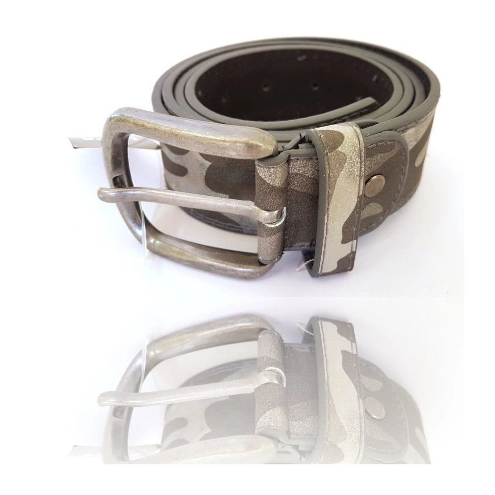 Trade Shop - Cinta Cintura Uomo Pelle Grigia Effetto Militare Elegante Glamour Fashion -