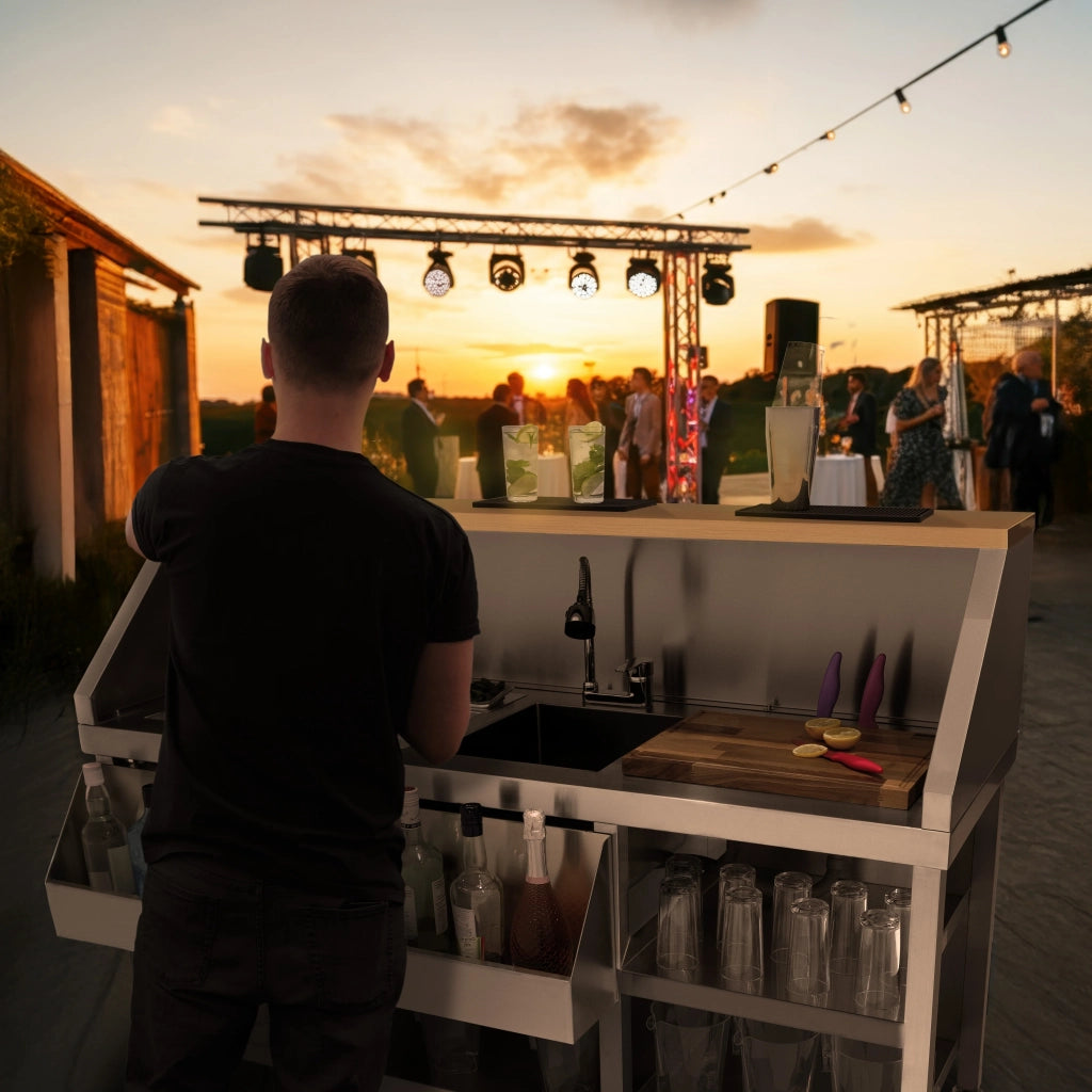 Postazione Bar Cocktail Mobile con Carrello Portaghiaccio 86L su Ruote