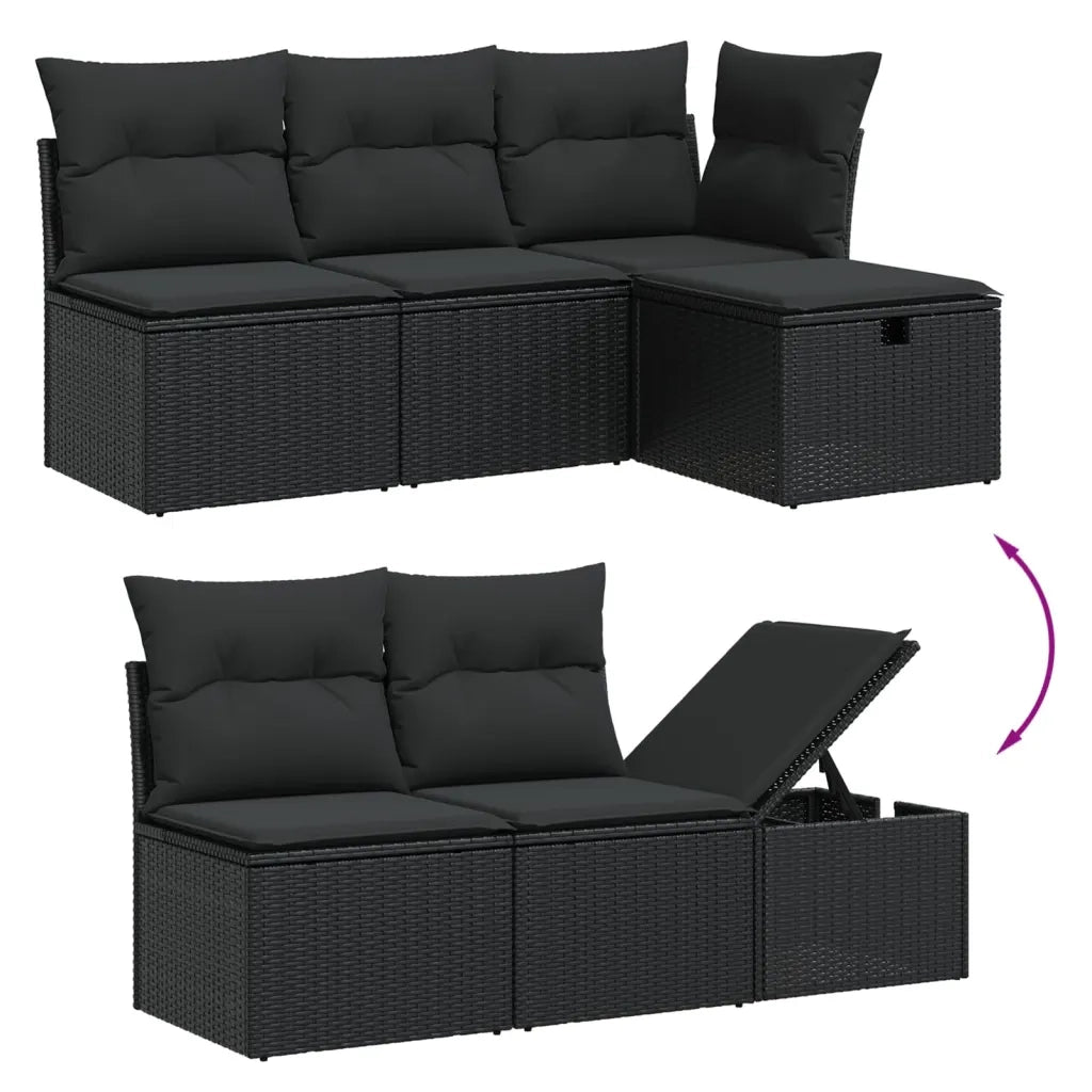 Set Divano da Giardino 6 pz con Cuscini Nero in Polyrattan 3265514