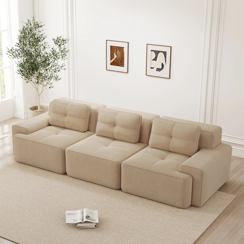 Divano Modulare Angolare 3 Posti ¨C Xylo ¨C Velluto a Coste Beige, Morbido
