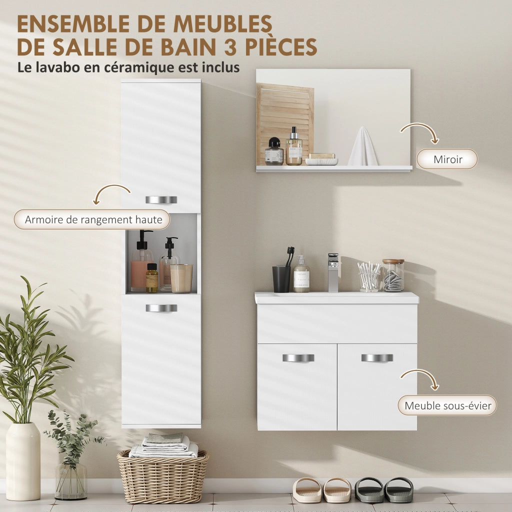 Set Mobili Bagno 4 Pezzi ¨C Xylo ¨C Mobile Sottolavabo con Lavabo, Specchio e Colonna, Bianco