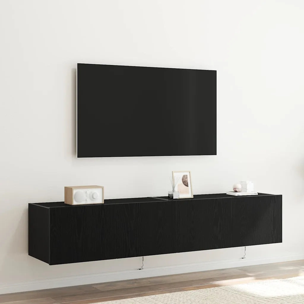 Mobile TV da parete con LED 2 pz | Armadietto TV | Mobile Porta TV Rovere Nero 80 x 35 x 31 cm