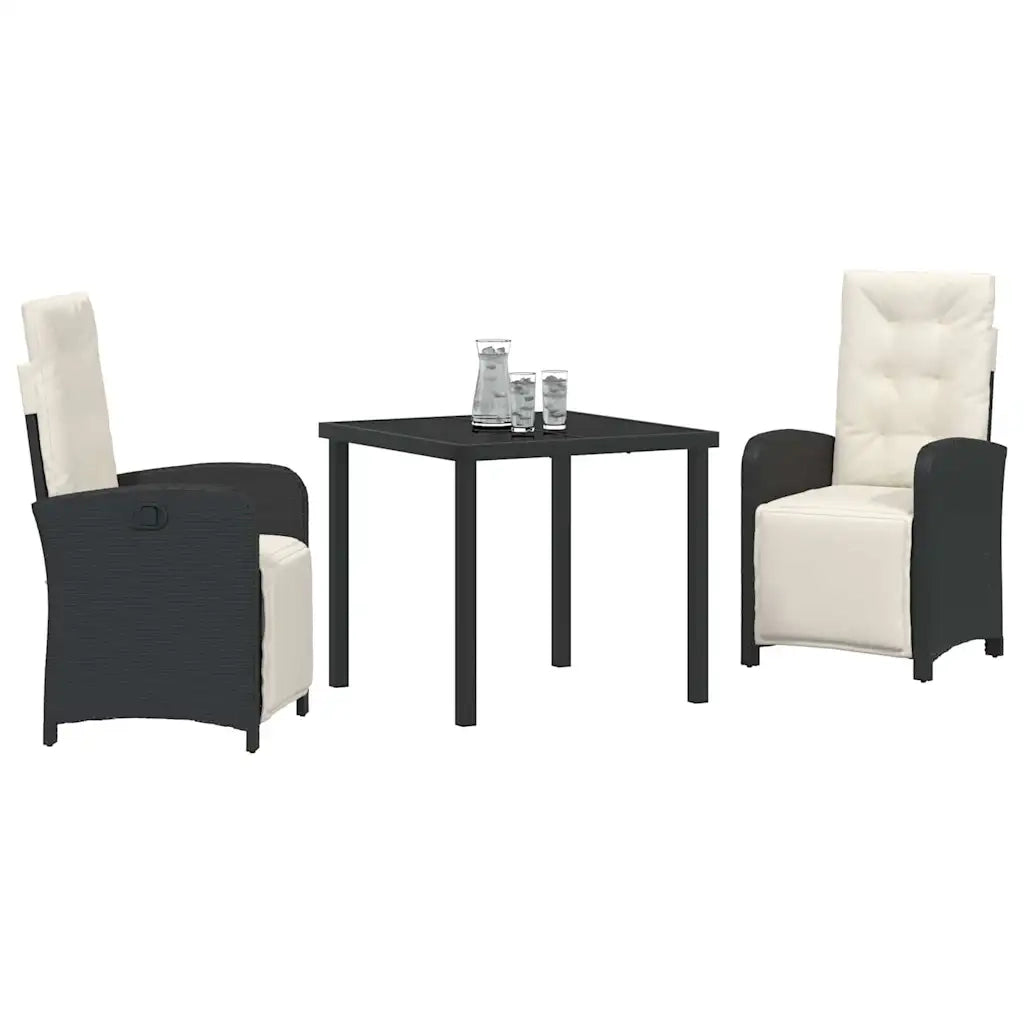 Set da Pranzo per Giardino con cuscino 3 pcs Nero polyrattan