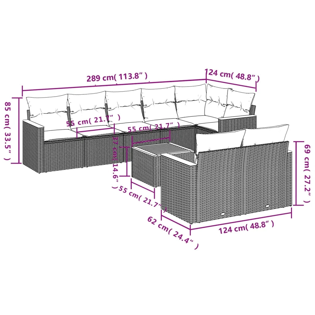 Set Divani da Giardino 9 pz con Cuscini Nero in Polyrattan 3258556