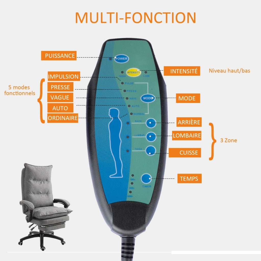 Sedia da ufficio massaggiante ergonomica ¨C zephmum ¨C grigio