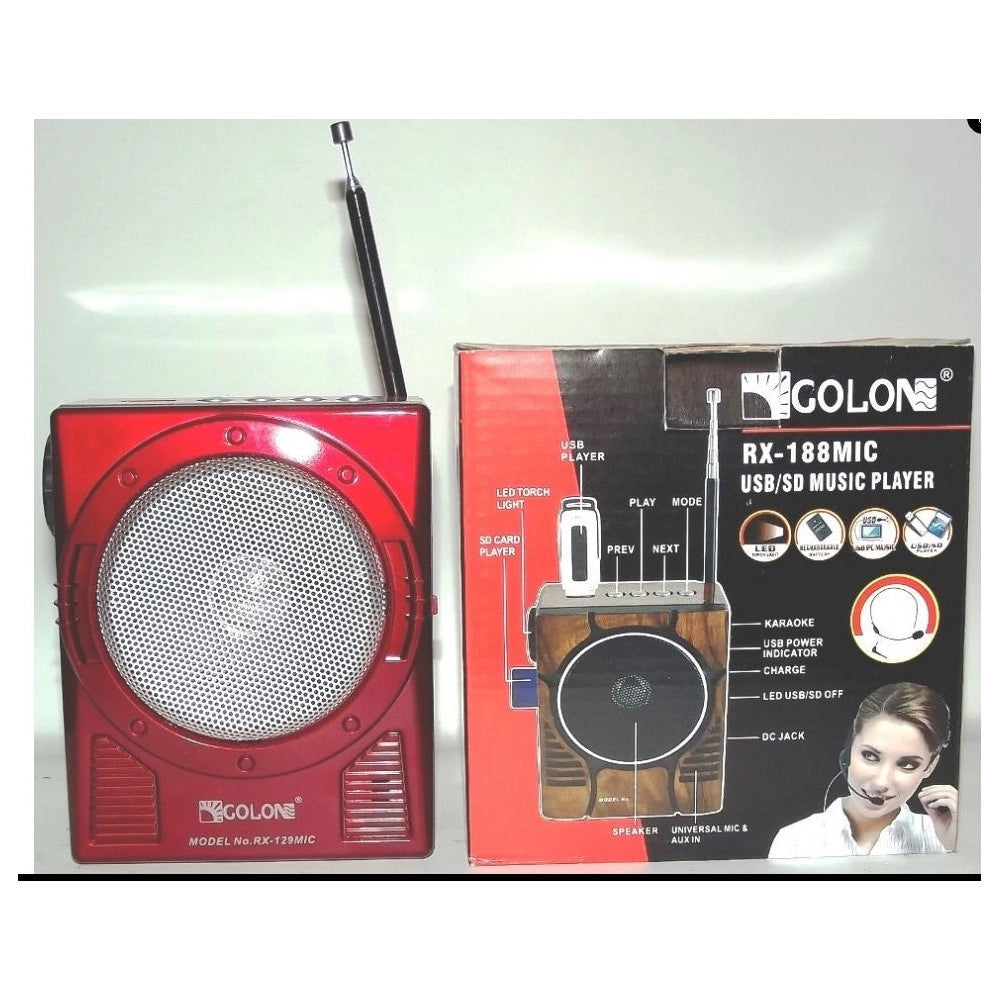 Trade Shop - Golon Rx-188 Mic Radio Am Fm Portatile Con Ingresso Sd Usb Speaker Led Karaoke -