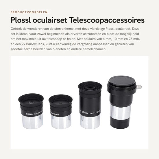 Accessori per telescopio - Set di oculari Plossl - Migliora l'esperienza di osservazione - 1,25 pollici - Astronomia e fotografia - Amplificazione con lente Barlow - Ge...