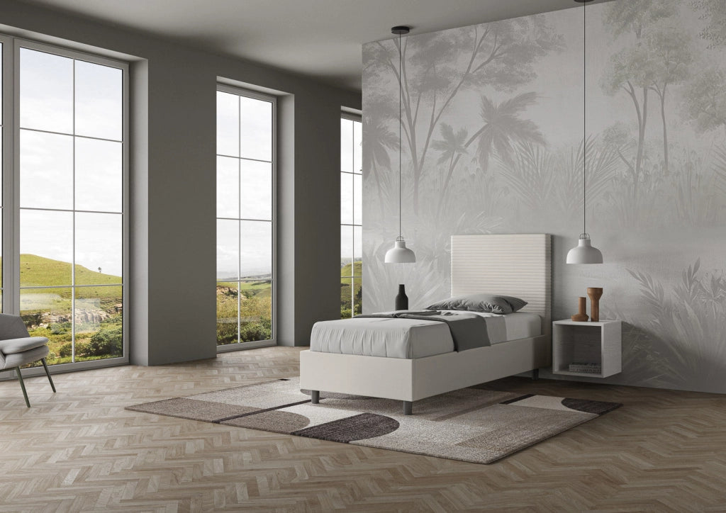 Letto Singolo 100x210 cm con Rete e Contenitore Focus Bianco