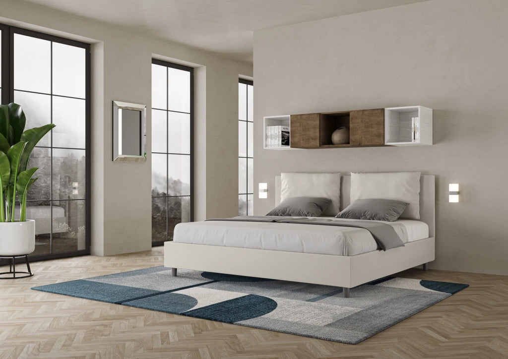 BS COM Letto matrimoniale king size senza rete imbottito 200x200 similpelle bianco