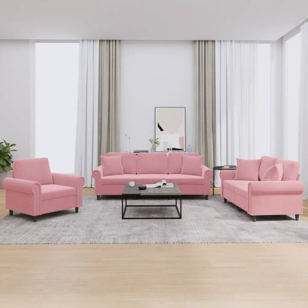 Set di Divani 3 pz con Cuscini Rosa in Velluto 3202193