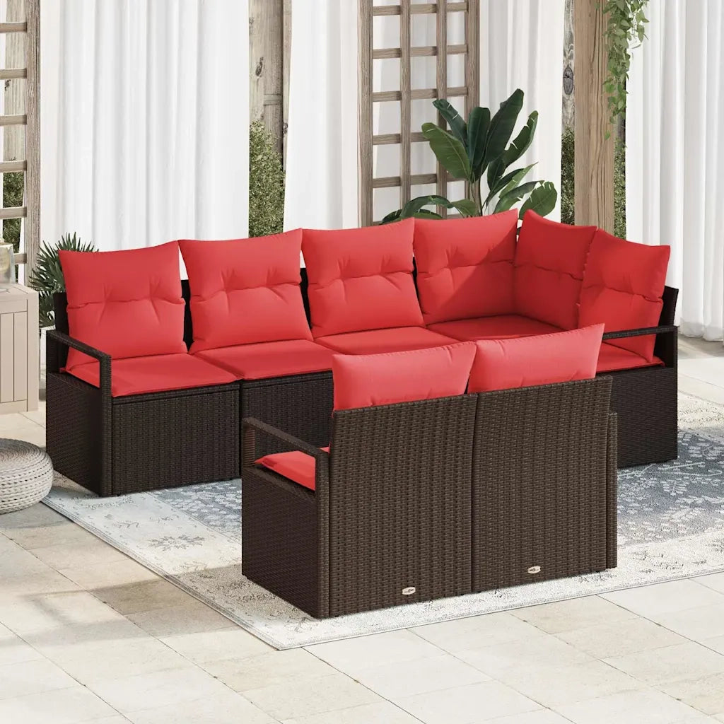 Set Divano da Giardino 7 pcs Marrone e Rosso polyrattan 3355093