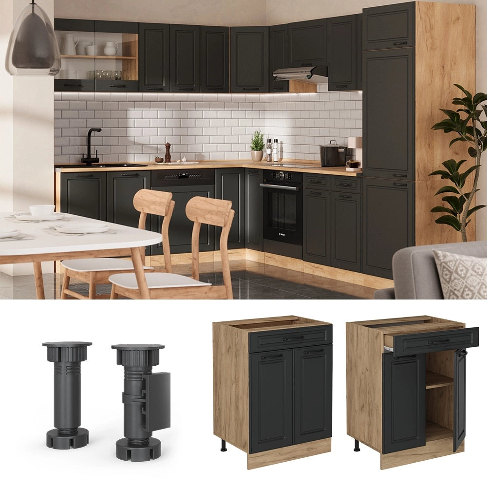 Vicco Mobiletto base per cucina Antracite casa di campagna 60 cm con cassetto, PL Rovere