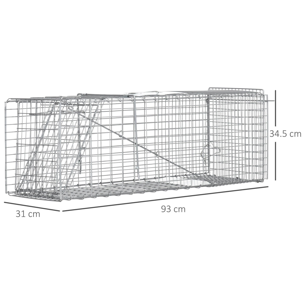 Trappola per Animali Vivi 93x31x34,5 cm in Acciaio Argento