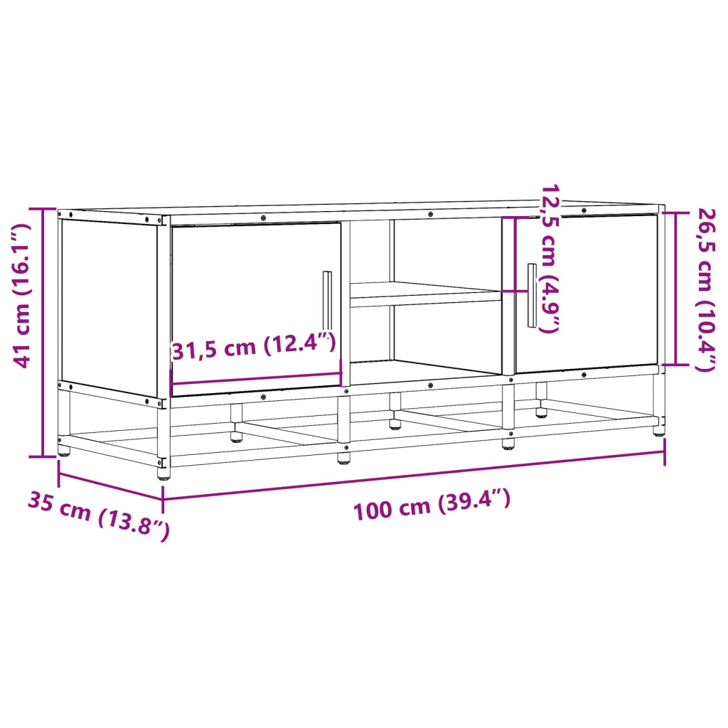 Mobile TV Rovere Marrone 100x35x41 cm Legno Multistrato Metallo 848838
