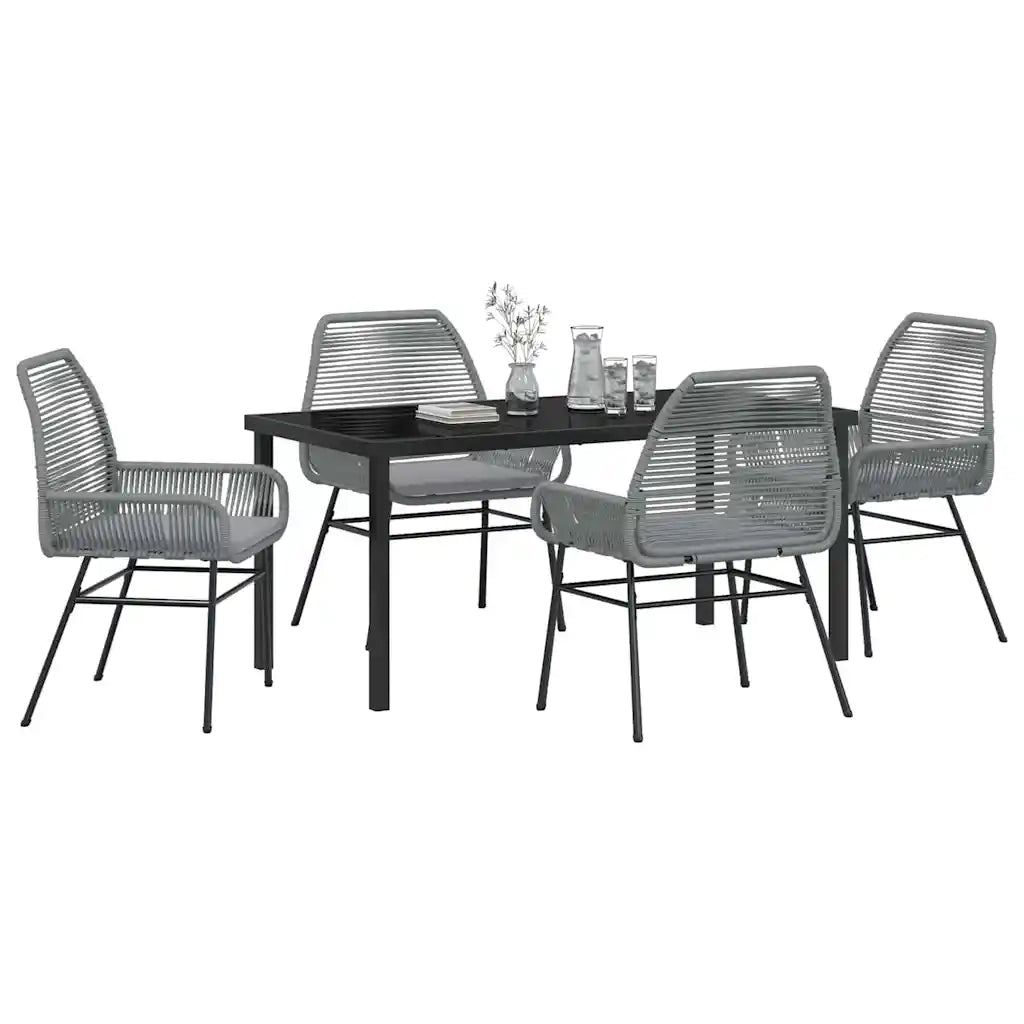 Set da Pranzo per Giardino con cuscino 5 pcs Grigio polyrattan