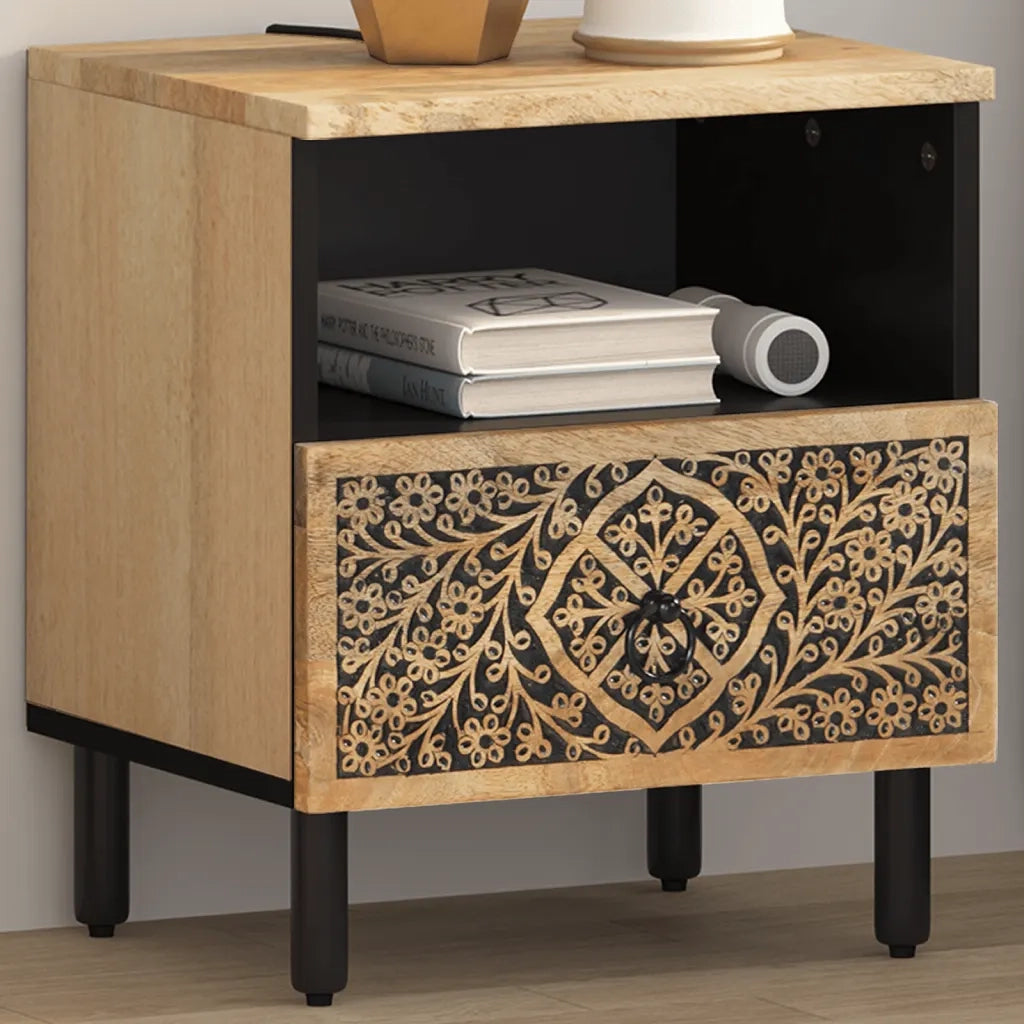 Comodino 40x33x46 cm in Legno Massello di Mango 358218