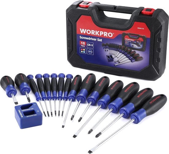Set di chiavi a magnete e mini chiavi a torsione, precisione (SL/PH/Torx/PZ) in Cr-V, con custodia e manico antiscivolo, 16 pezzi, adatto per fai da te e fienimontatori