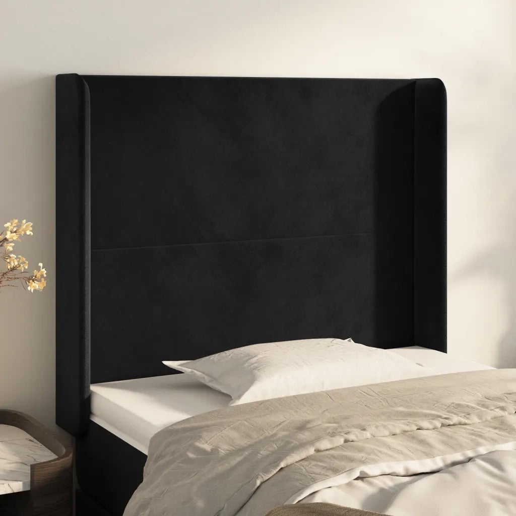 Testiera ad Orecchio-Testata con Orecchie Nera 83x16x118/128 cm in Velluto 808370