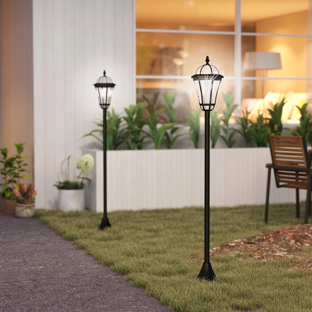 Set Lampioni Solari per Giardino ¨C Minimal ¨C 2 Pezzi, Nero