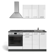 Vicco Cucina completa Bianco lucido/antracite 160 cm con colonna forno senza piano di lavoro
