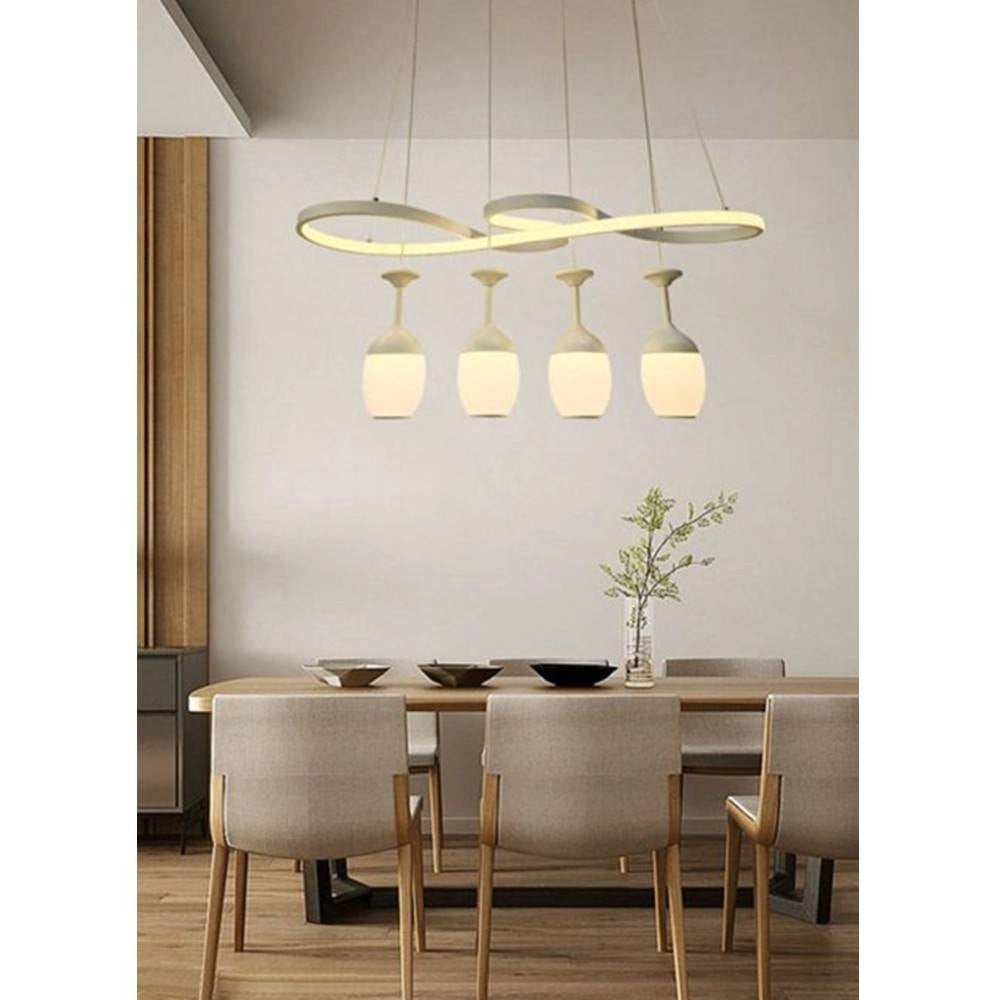 Trade Shop - Lampadario A Led Curve Bianco 4 Punti Luce 68 Watt Luce 3000k 4000k 6500k Lp-24b - -bianco Caldo      -