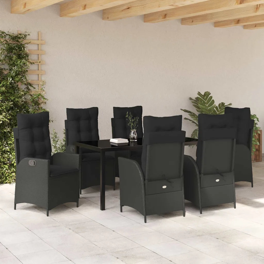 Set da Pranzo per Giardino con cuscino 7 pcs Nero polyrattan