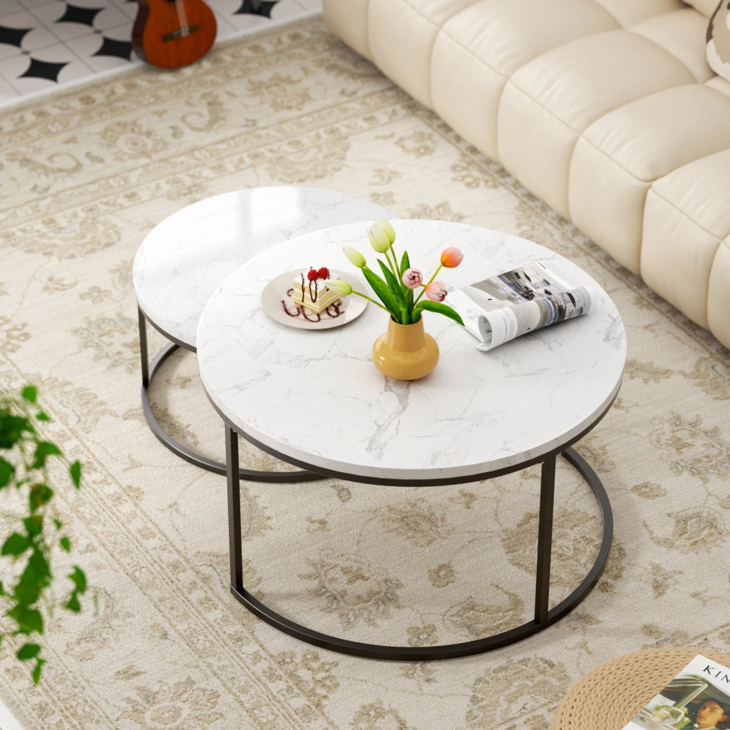 Set di 2 pezzi, 80x80x45 cm, in bianco e nero, realizzati in MDF con struttura in metallo.
