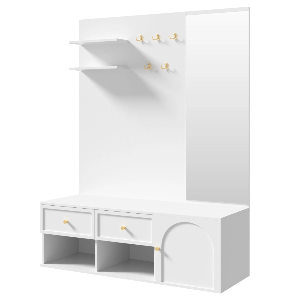 Set guardaroba da ingresso bianco con specchio e 5 ganci, 120 cm