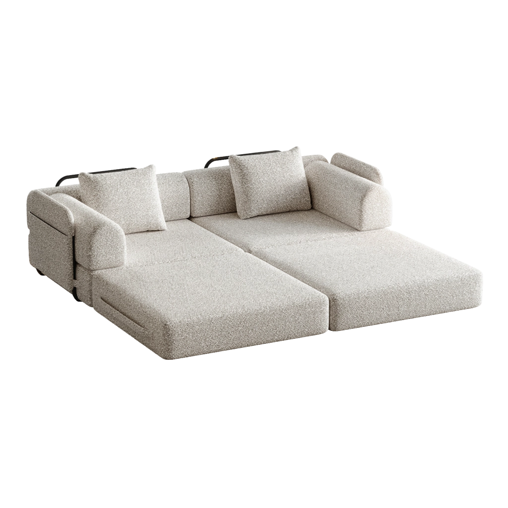 DIVANO LETTO Set da 2 pezzi in ciniglia kaki con vano bracciolo