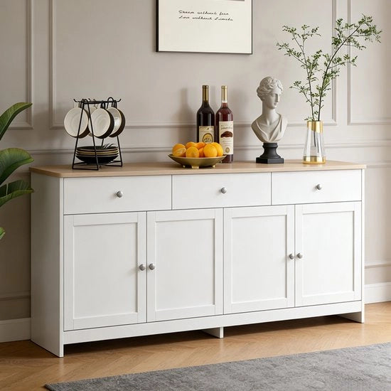 Cassettone di Stoccaggio - Bianco - 3 Cassetti - 4 Porte - 160x37x75 cm