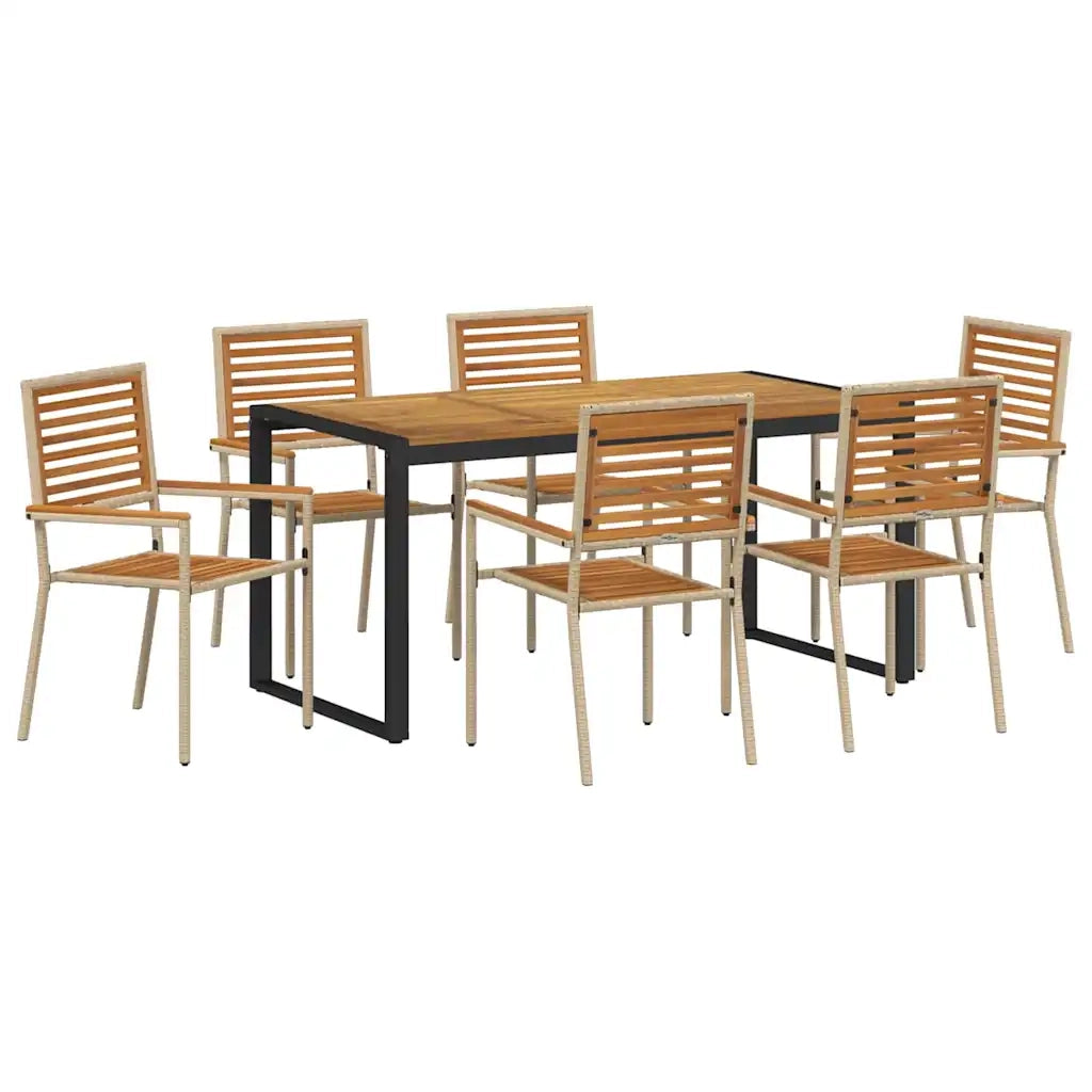Set da Pranzo per Giardino 7 pcs Beige e Marrone polyrattan