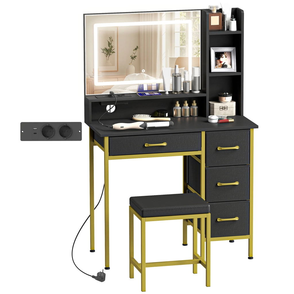Cassettiera con Specchio e Luci LED ¨C Zephmum ¨C Nero