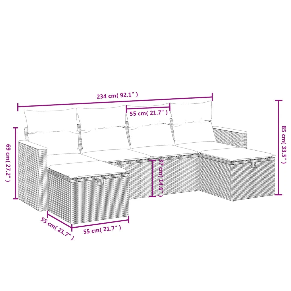 Set Divano da Giardino 6 pz con Cuscini Beige Misto Polyrattan 3265343