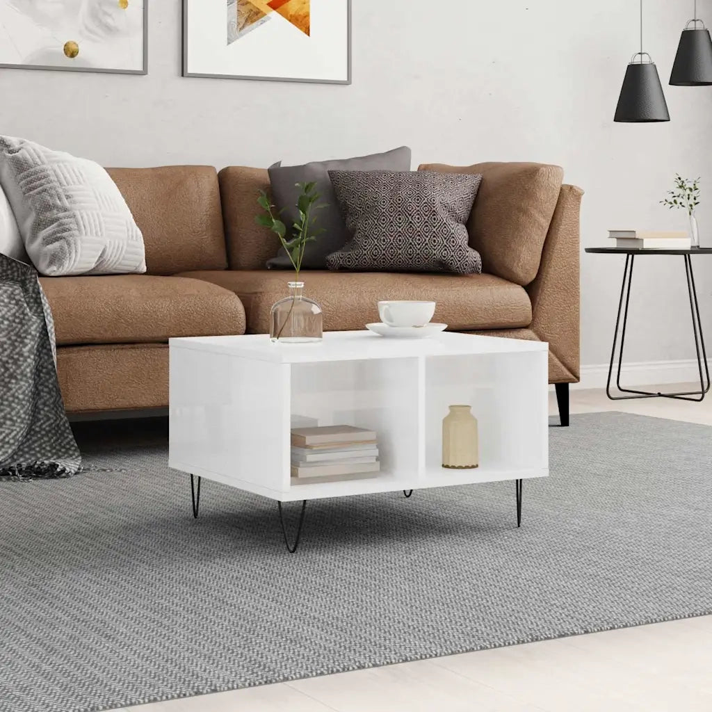 Tavolino Salotto-Tavolino da soggiorno-Tavolo Bianco Lucido 60x50x36,5 cm Legno Multistrato 605898