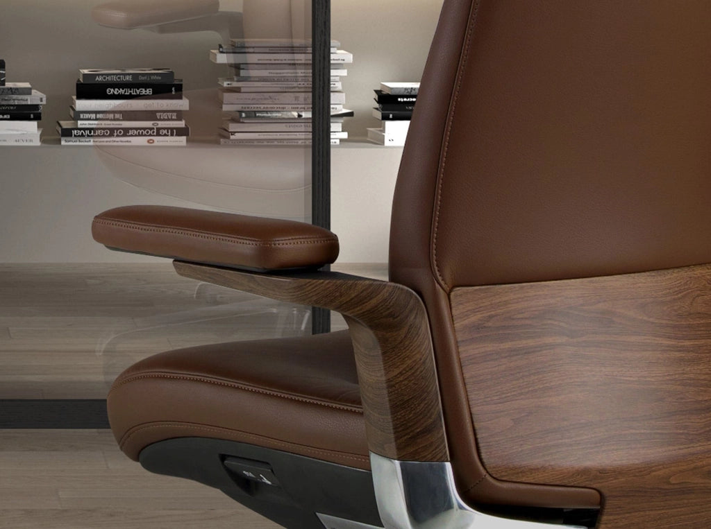 Sedia girevole da ufficio in similpelle marrone