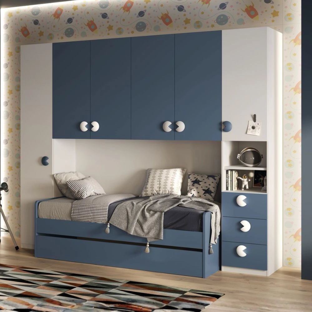 Cameretta a ponte Gilbert bianco opaco e blu con 2 letti 293x5x240.5H