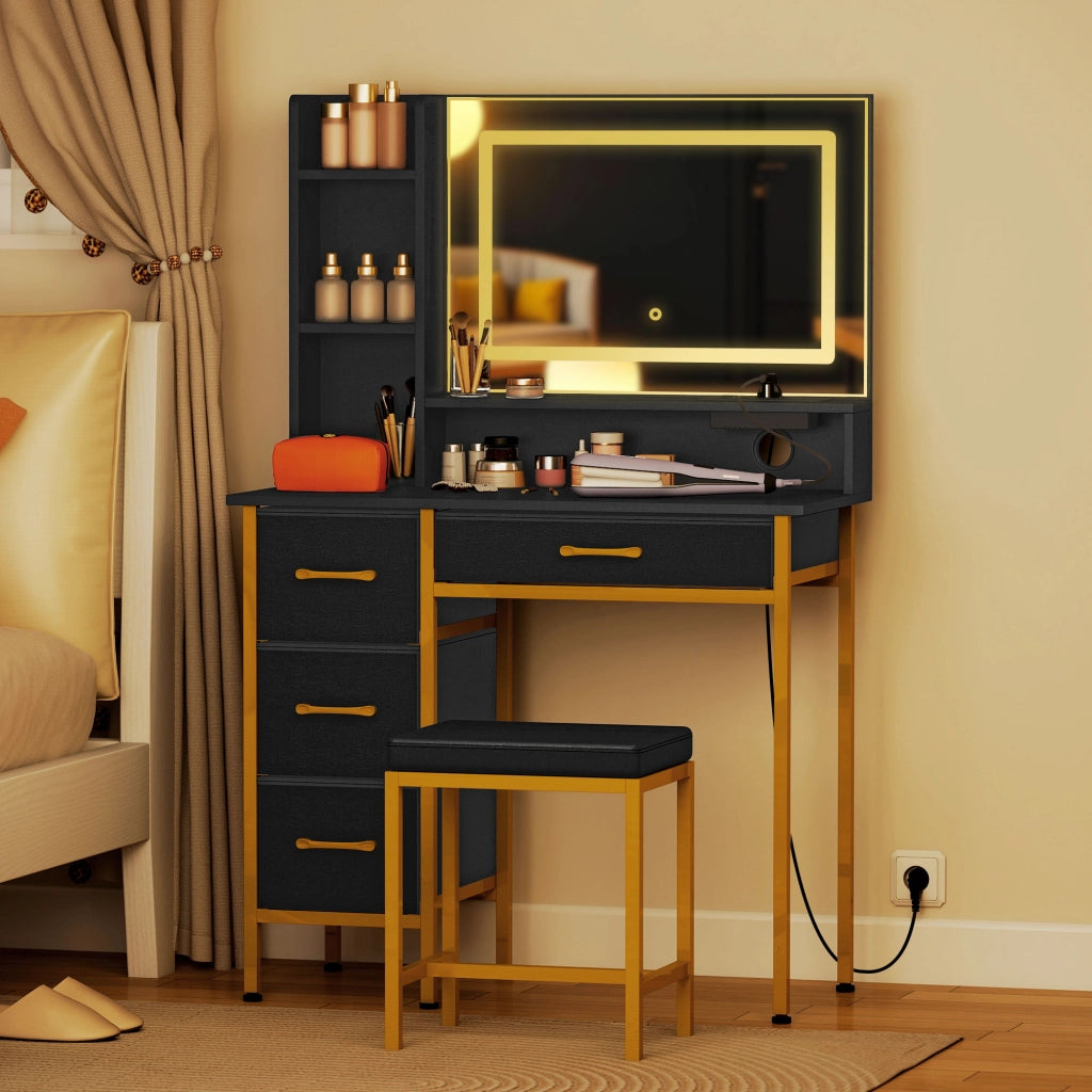 Cassettiera con Specchio e Luci LED ¨C Zephmum ¨C Nero