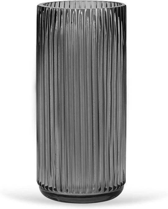 Vaso cilindrico in vetro decorativo - un pezzo - grigio scuro - vetro - 9 x 9 x 19,5 cm