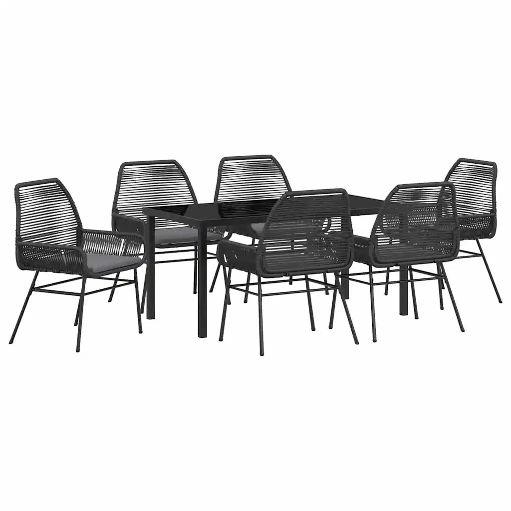 Set da Pranzo per Giardino con cuscino 7 pcs Nero polyrattan