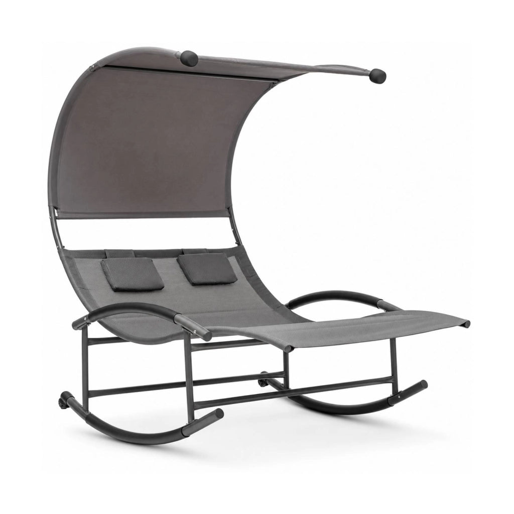 Lettino 2 Posti Dondolo Prendisole Design Ergonomico Con Parasole Integrato In Textilene Traspirante Struttura In Acciaio E Cuscini Ideale Per Giardino Piscina Outdoor 140x200x185 Cm Grigio