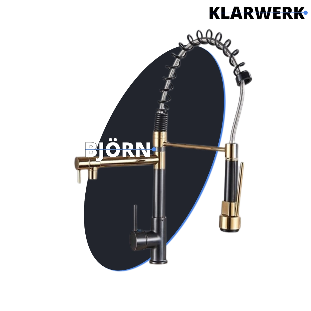 Bjorn | Rubinetto da cucina nero oro per catering | Due docce |Rubinetto da cucina professionale in acciaio inossidabile|Ristorante con doppio lavello