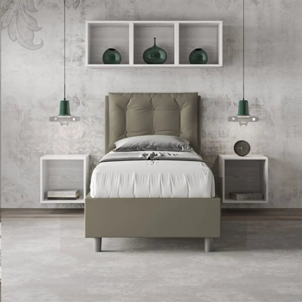 Letto singolo contenitore imbottito 80x190 similpelle cappuccino Annalisa