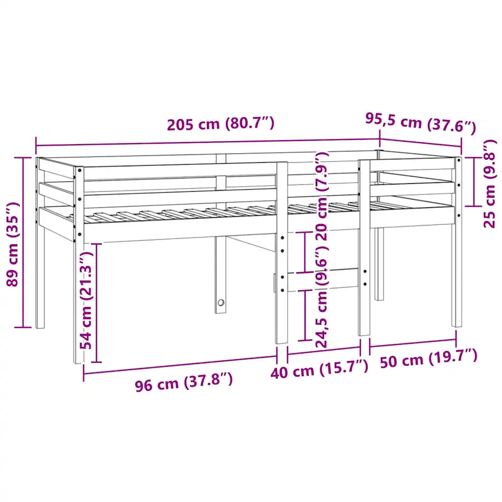 Letto singolo | Letto per adulti | Letto a Soppalco Bianco 90x200 cm in Legno Massello di Pino