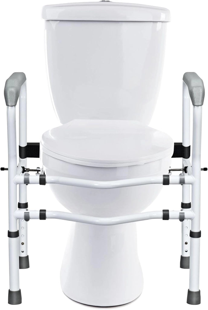 Supporto per WC, Supporto per WC con Altezza e Larghezza Regolabili e Dispositivi di Fissaggio Girevoli a 360°, Supporto per Bagno per Anziani Disabili