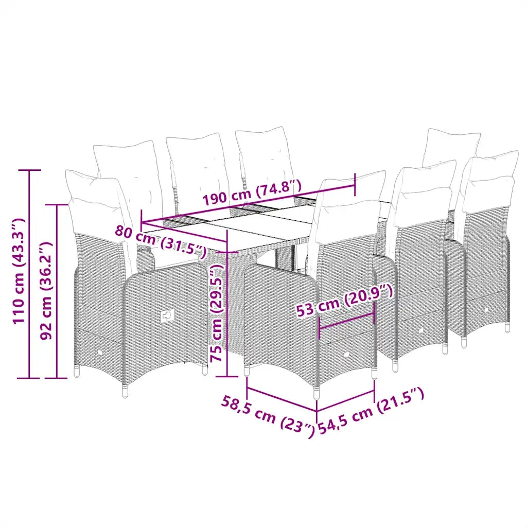 Set Bistrò da Giardino 9 pz con Cuscini in Polyrattan Nero 3277142