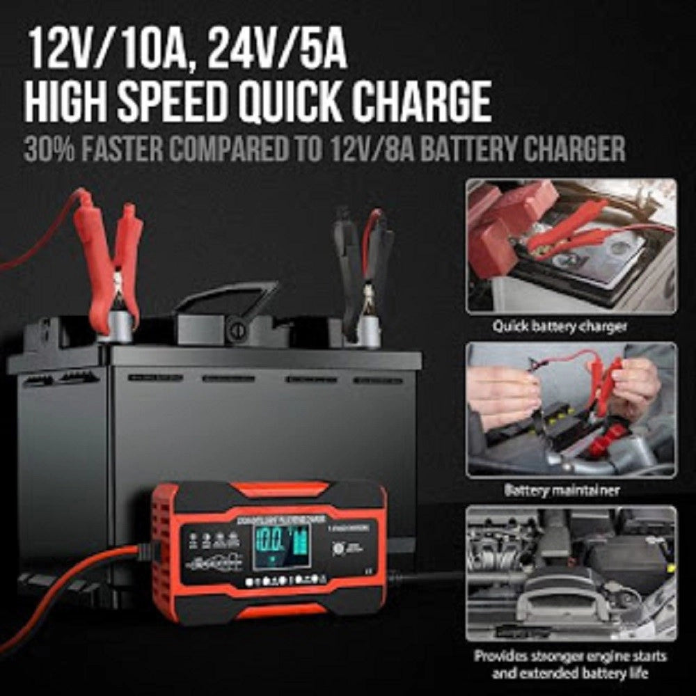 Trade Shop - Caricabatteria Auto 12v 10a/24v 5a Ricarica Rapida 7 Stadi Display Lcd Q-dp1210 -
